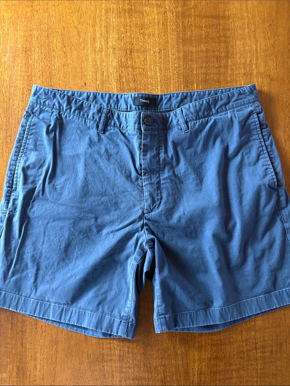 Theory Men's Mid-Blue Flat Front Cotton Shorts